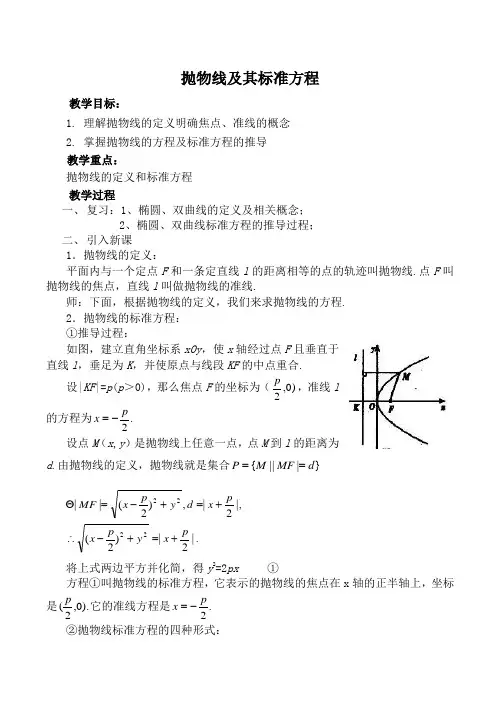 人教版高中数学必修第二册抛物线及其标准方程1
