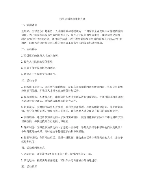 精英计划活动策划方案