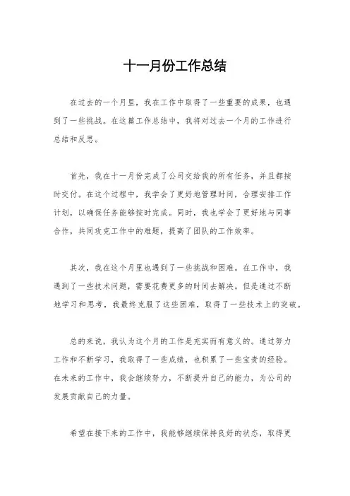 十一月份工作总结