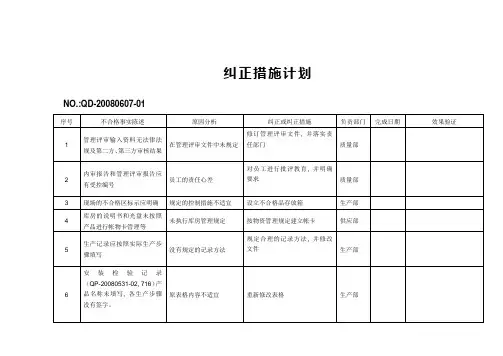 外审纠正措施计划表