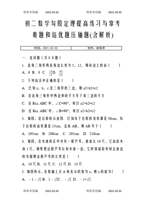 初二数学勾股定理提高练习与常考难题和培优题压轴题(含解析) 之欧阳术创编