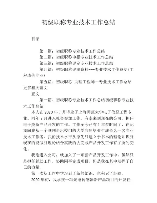 初级职称专业技术工作总结 2