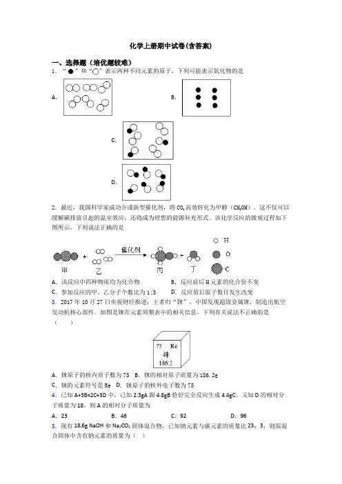 初三化学上册期中试卷(含答案)