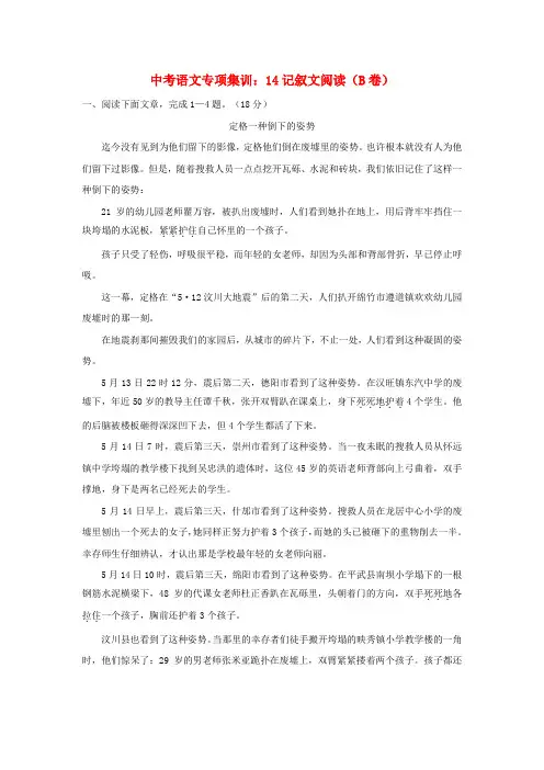 2018年中考语文专项集训14记叙文阅读B卷