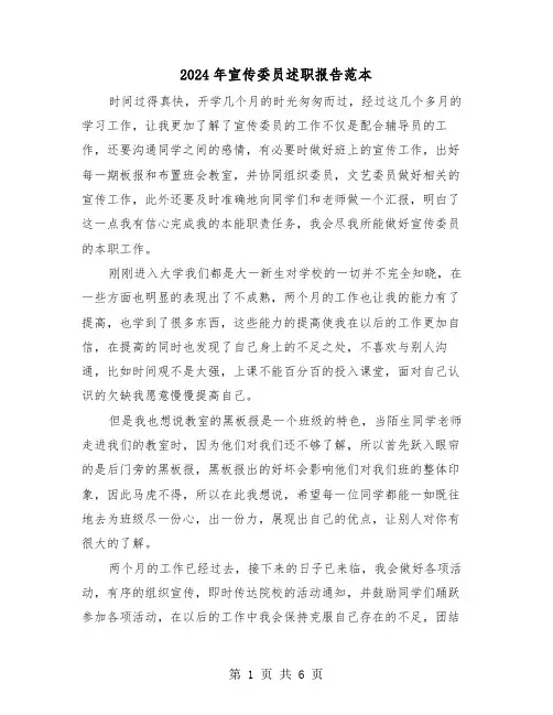 2024年宣传委员述职报告范本(三篇)