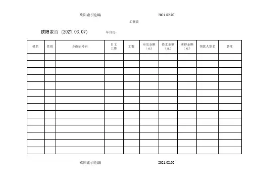 农民工工资表(模板)之欧阳索引创编