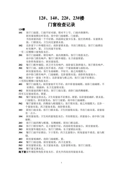 12#、14#、22#、23#楼门窗检查记录