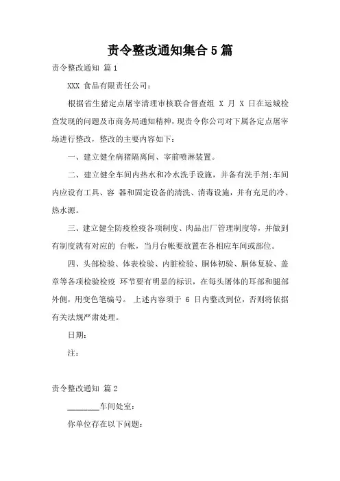 责令整改通知集合5篇