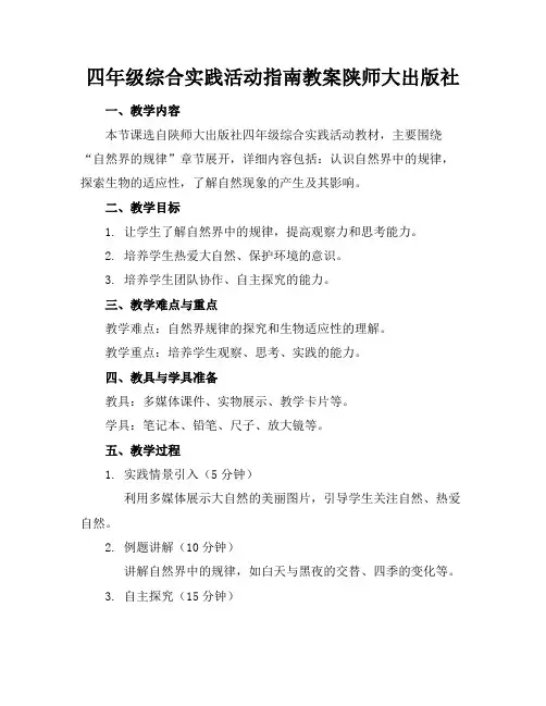四年级综合实践活动指南教案陕师大出版社