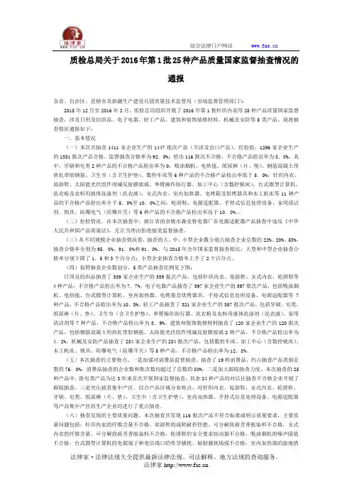 质检总局关于2016年第1批25种产品质量国家监督抽查情况的通报-国家规范性文件