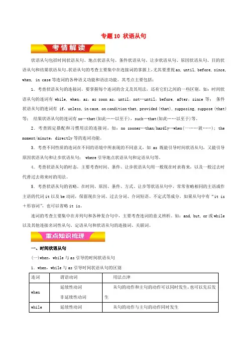 高考英语二轮复习专题10状语从句讲学案含解析20180107220