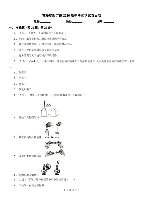 青海省西宁市2020版中考化学试卷A卷
