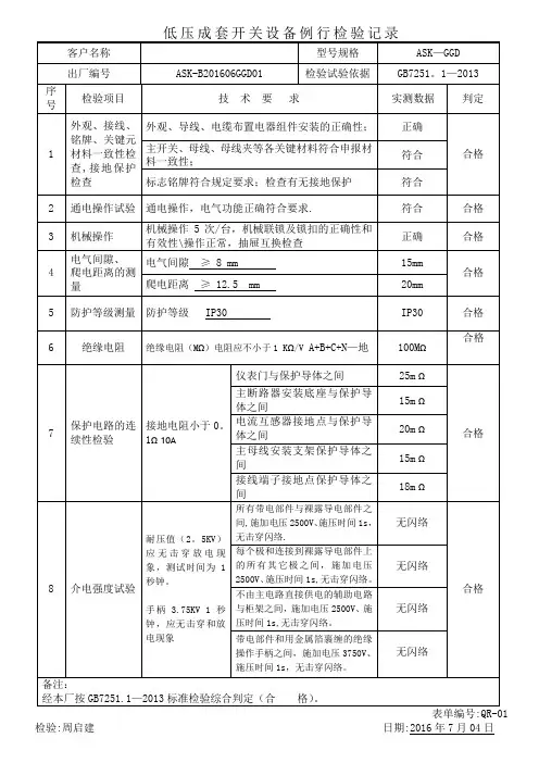 低压柜例行性检验记录表(GB7251.1) - (2)