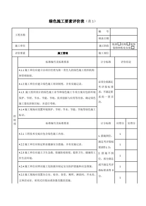 绿色施工要素评价表