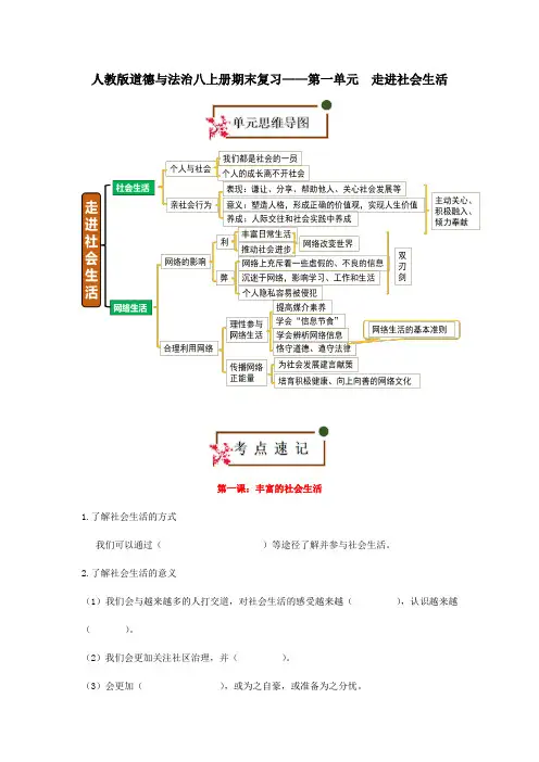 人教版道德与法治八上册期末复习——第一单元  走进社会生活