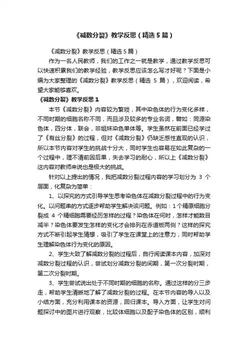 《减数分裂》教学反思（精选5篇）