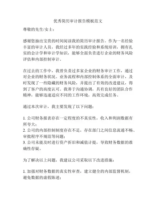 优秀简历审计报告模板范文