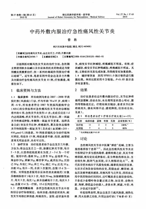 中药外敷内服治疗急性痛风性关节炎