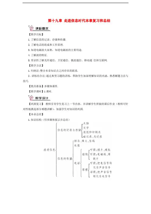2018年九年级物理全册第十九章走进信息时代本章复习和总结教案新版沪科版
