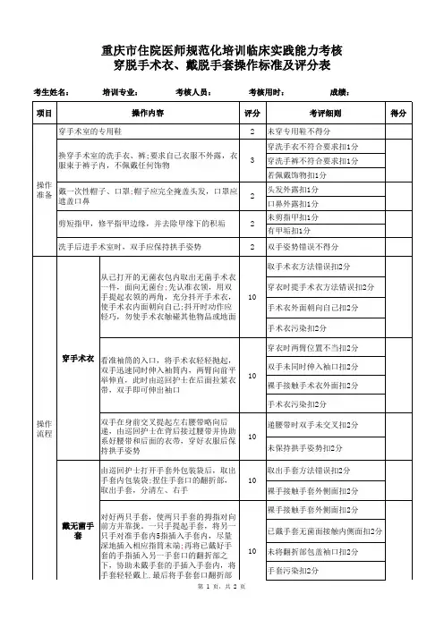 穿脱手术衣、戴脱手套操作标准 - (外科)