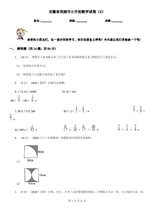 安徽省芜湖市小升初数学试卷(2)