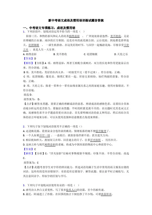 新中考语文成语及惯用语训练试题含答案