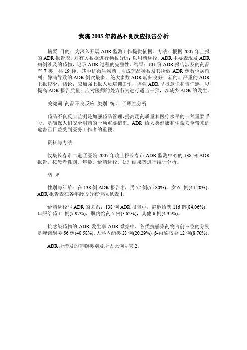 我院2005年药品不良反应报告分析