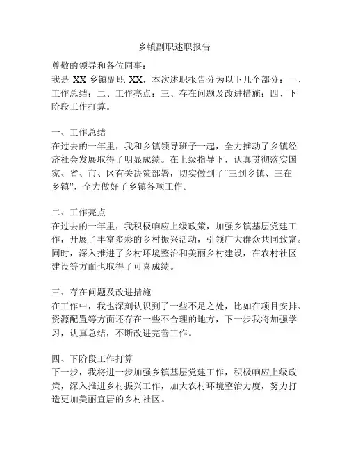 乡镇副职述职报告