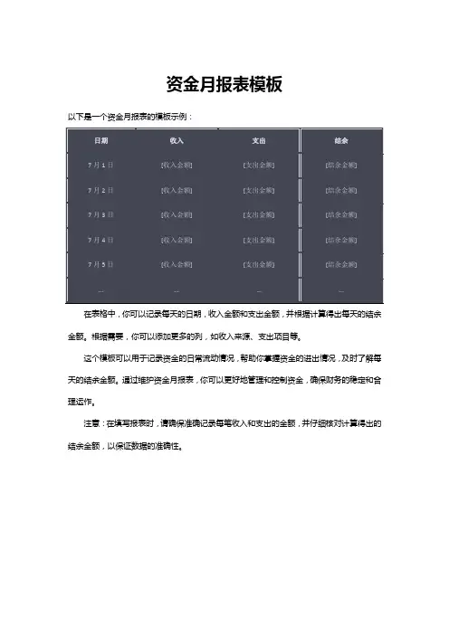 资金月报表模板