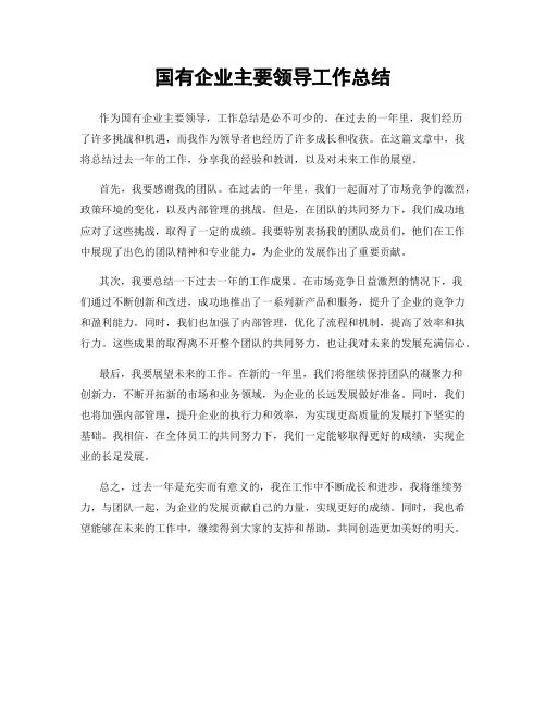 国有企业主要领导工作总结