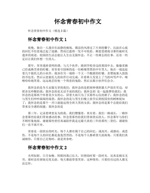 怀念青春初中作文
