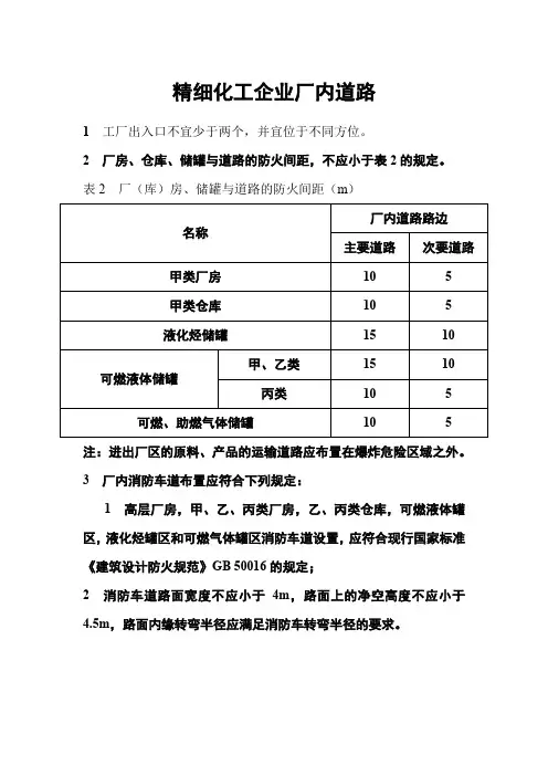 精细化工企业厂内道路设计防火标准