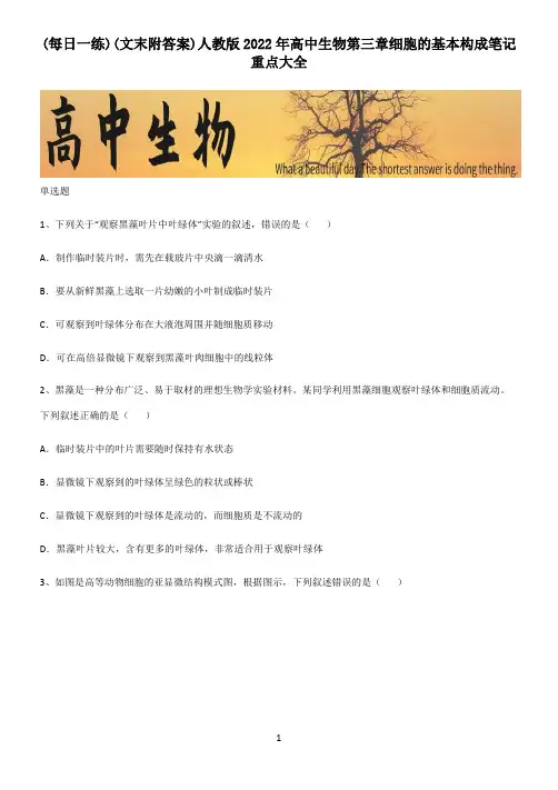 (文末附答案)人教版2022年高中生物第三章细胞的基本构成笔记重点大全