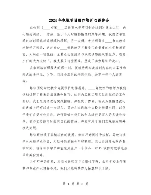 2024年电视节目制作培训心得体会（3篇）