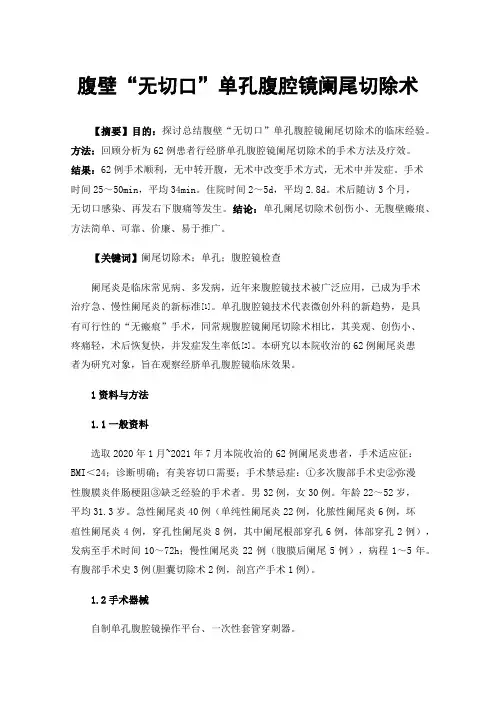 腹壁“无切口”单孔腹腔镜阑尾切除术