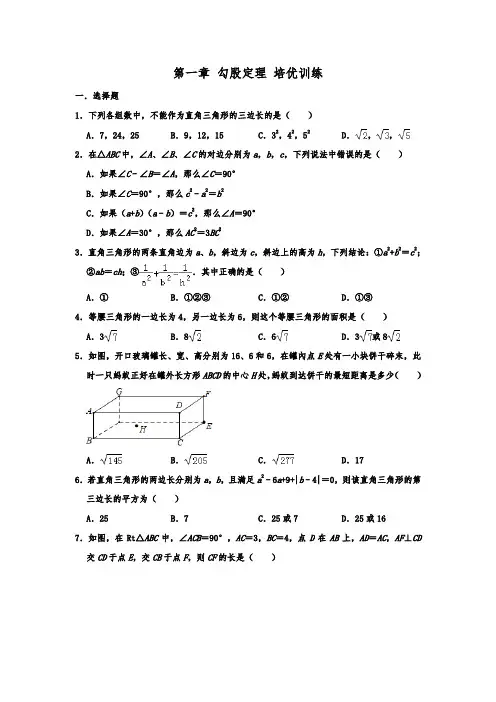 北师大新版八年级 上册 第一章 勾股定理 培优训练  (解析版)