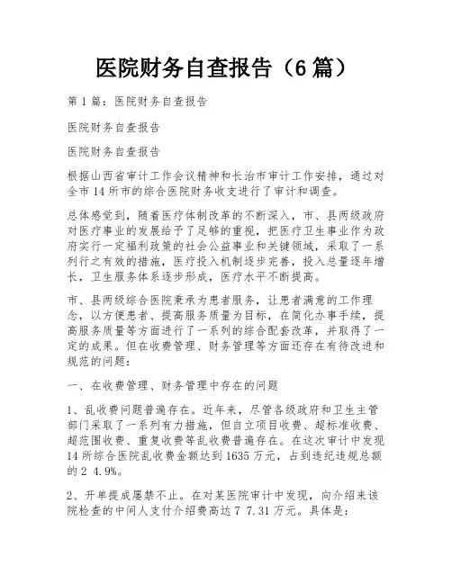 医院财务自查报告(6篇)