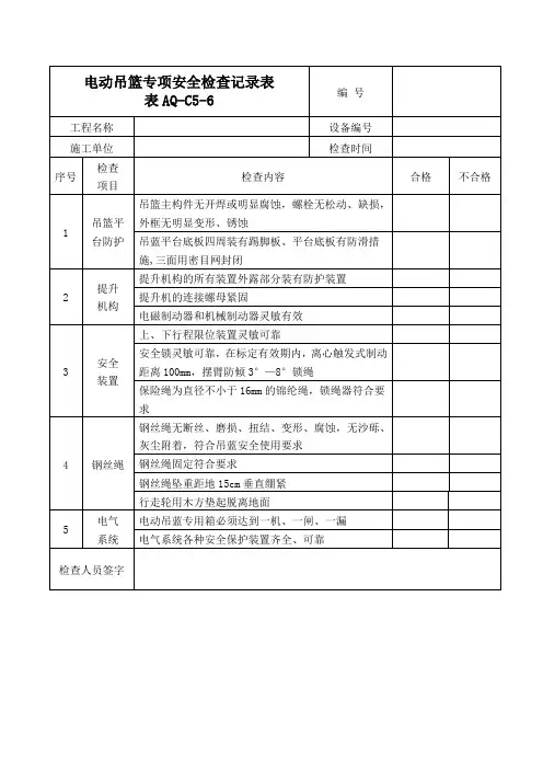 电动吊篮专项安全检查记录表 表6