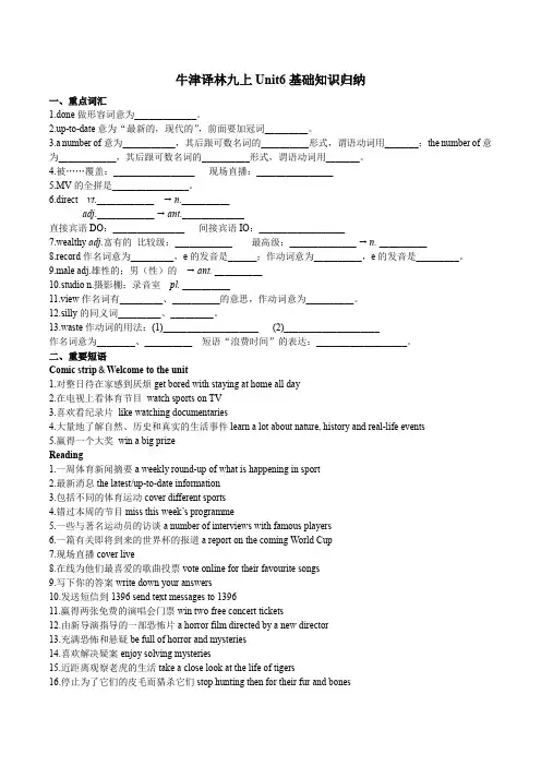牛津译林九年级上Unit6基础知识归纳 