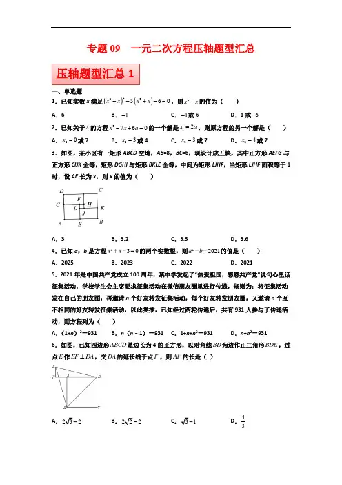 专题09 一元二次方程压轴题型汇总(原卷版)