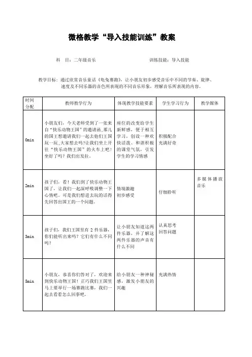 微格教学“导入技能训练”教案
