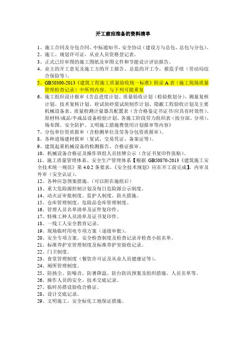 开工前应准备的资料清单