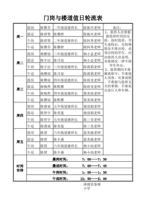 门岗与楼道值日轮流表