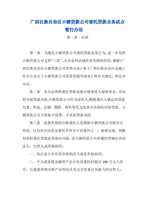 广西壮族自治区小额贷款公司委托贷款业务试点暂行办法