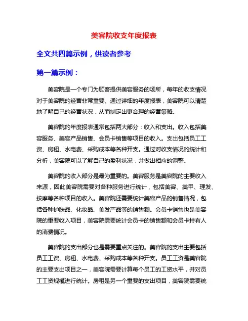 美容院收支年度报表