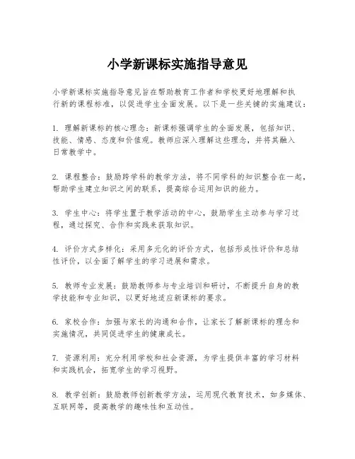 小学新课标实施指导意见