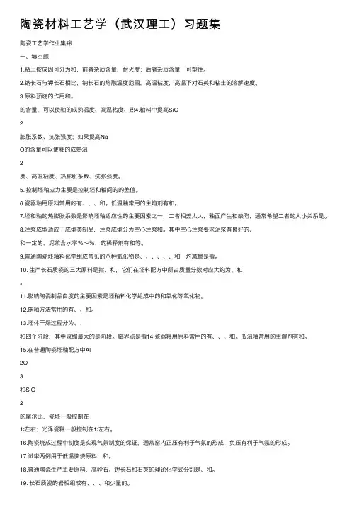 陶瓷材料工艺学（武汉理工）习题集
