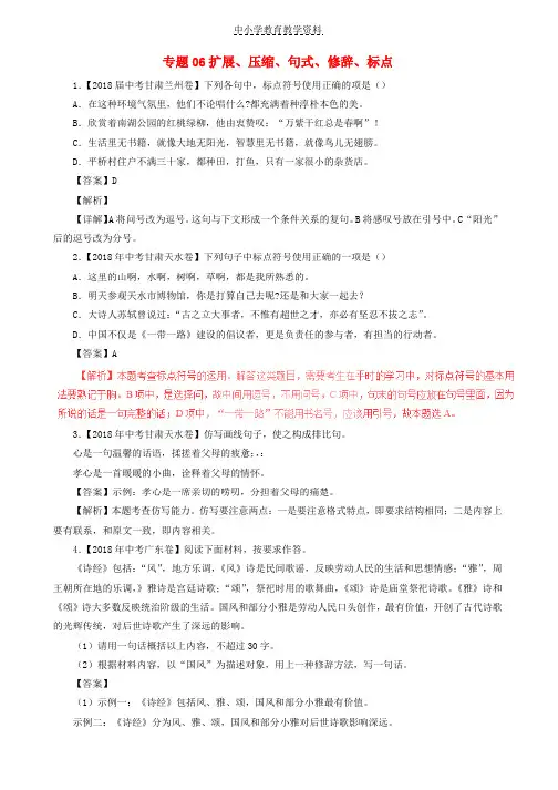 2018年中考语文试题分项版解析汇编第04期专题06扩展压缩句式修辞标点含解析
