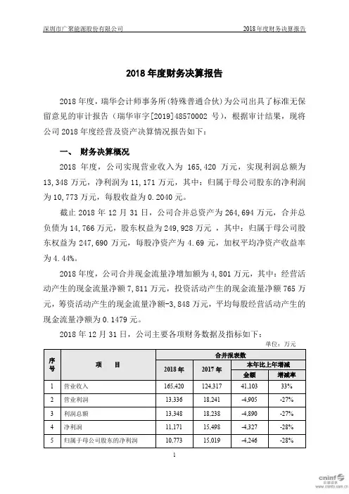 2018年度财务决算报告
