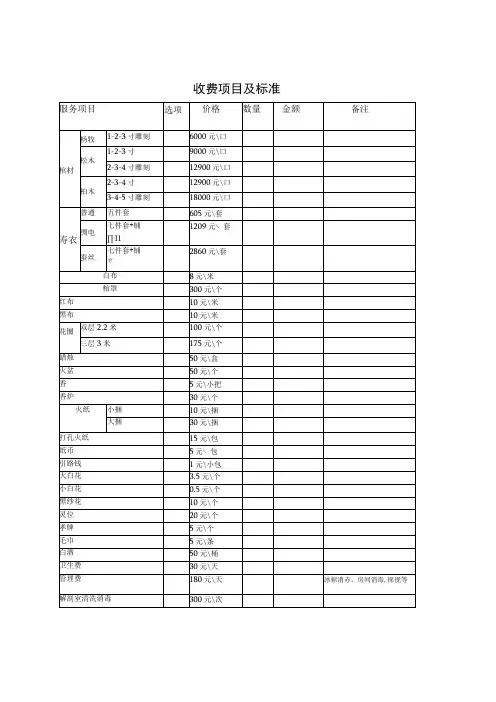 收费项目及标准
